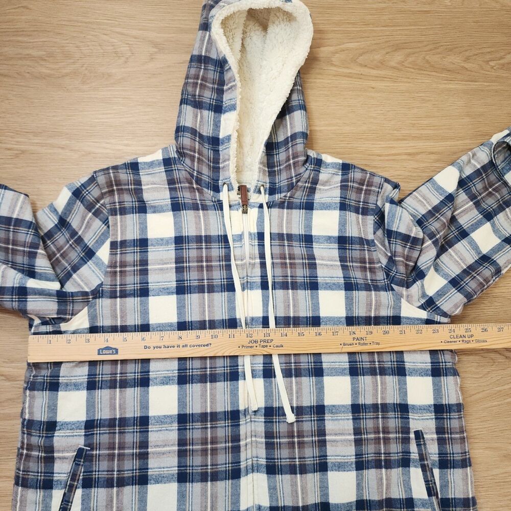 LL Bean Sherpa Lined Flannel Shirt Womens XL Blue Plaid Cozy Warm Jacket Hooded - Picture 6 of 12